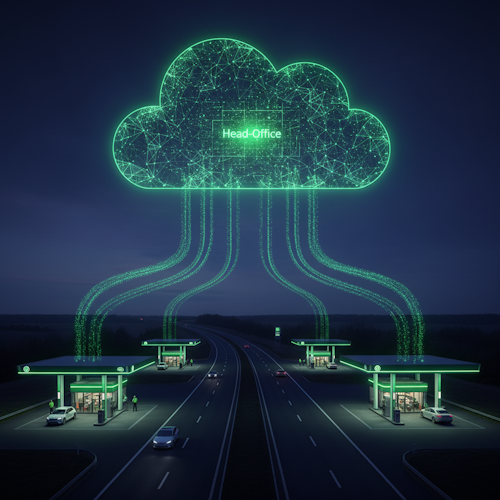 Red de estaciones de servicio conectadas a Head-Office