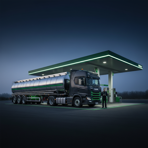 Camión cisterna de transporte de combustible en estación de servicio z.system